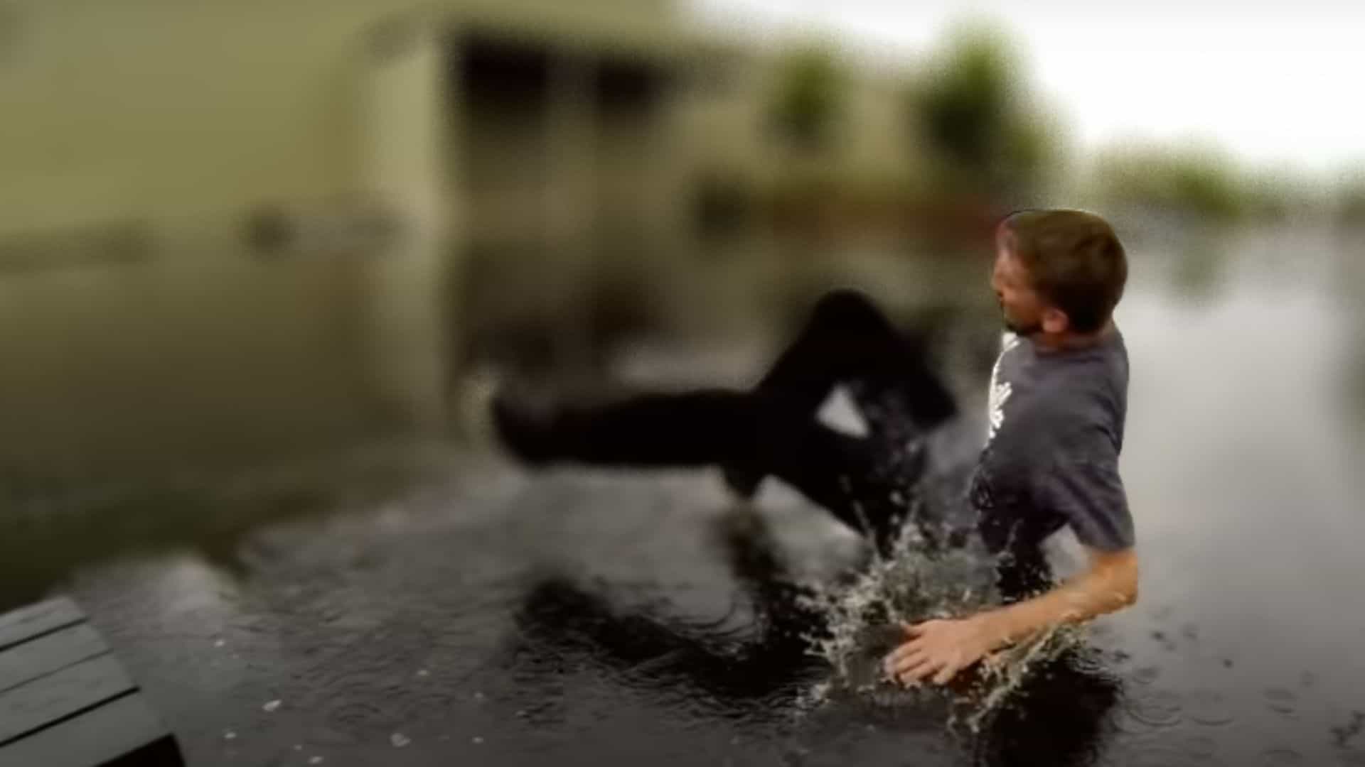skateboarder fell down while skateboarding in rain