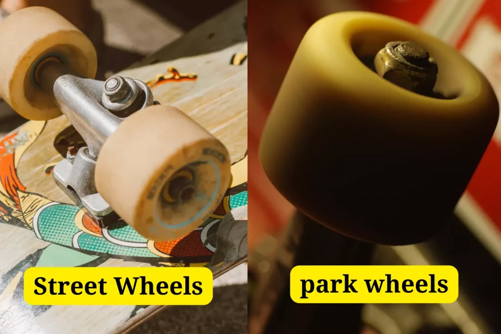 Street or park skateboard wheels usually have durometer ratings of 95-101A with a diameter of 50-60mm